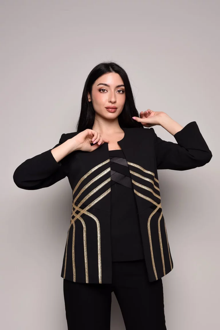 Black and Gold Striped Sequin Jacket for Women