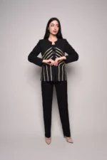 Black and Gold Striped Sequin Suit for Women