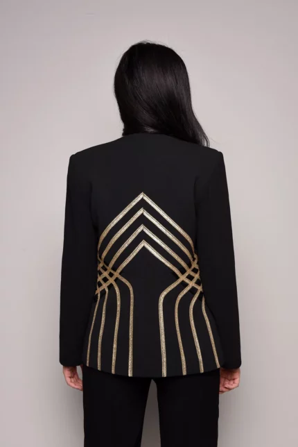 Black and Gold Striped Sequin Suit for Women Back Design