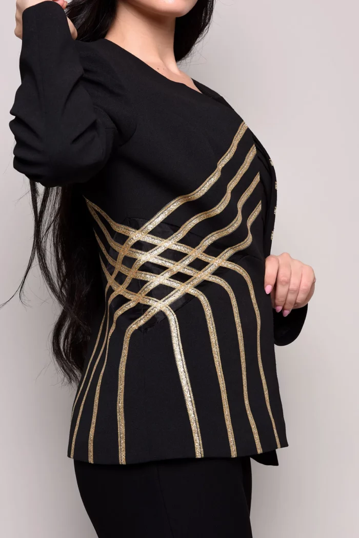 Black and Gold Striped Sequin Suit for Women Side Design