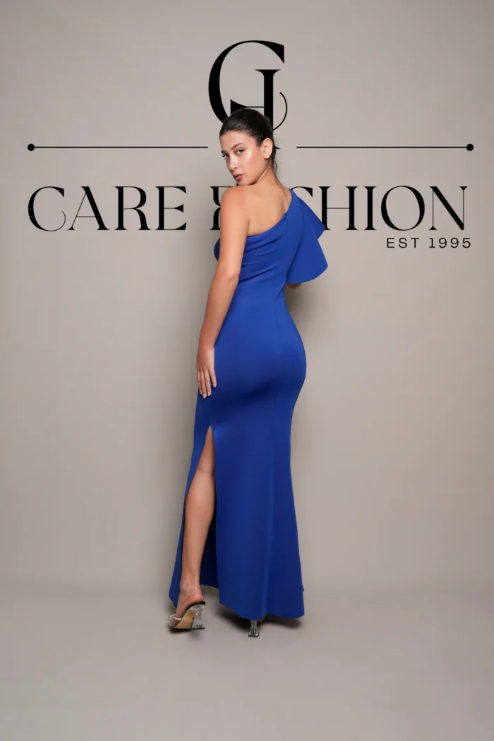 Blue One-Shoulder Dress Back