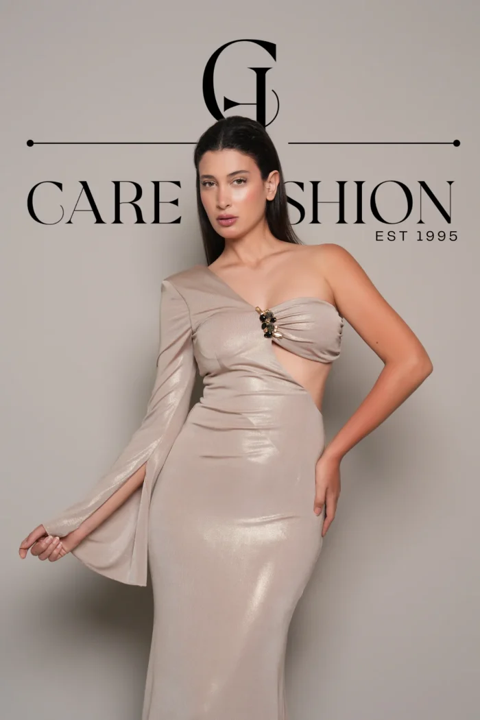 Champagne Jersey One-Shoulder Dress