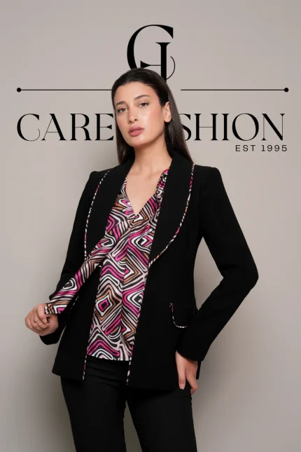 Black Crepe and Satin Patterned Jacket