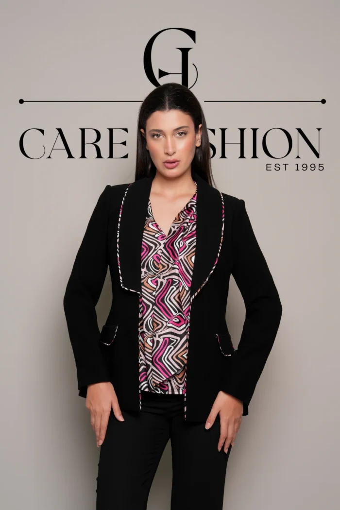 Black Crepe and Satin Patterned Suit