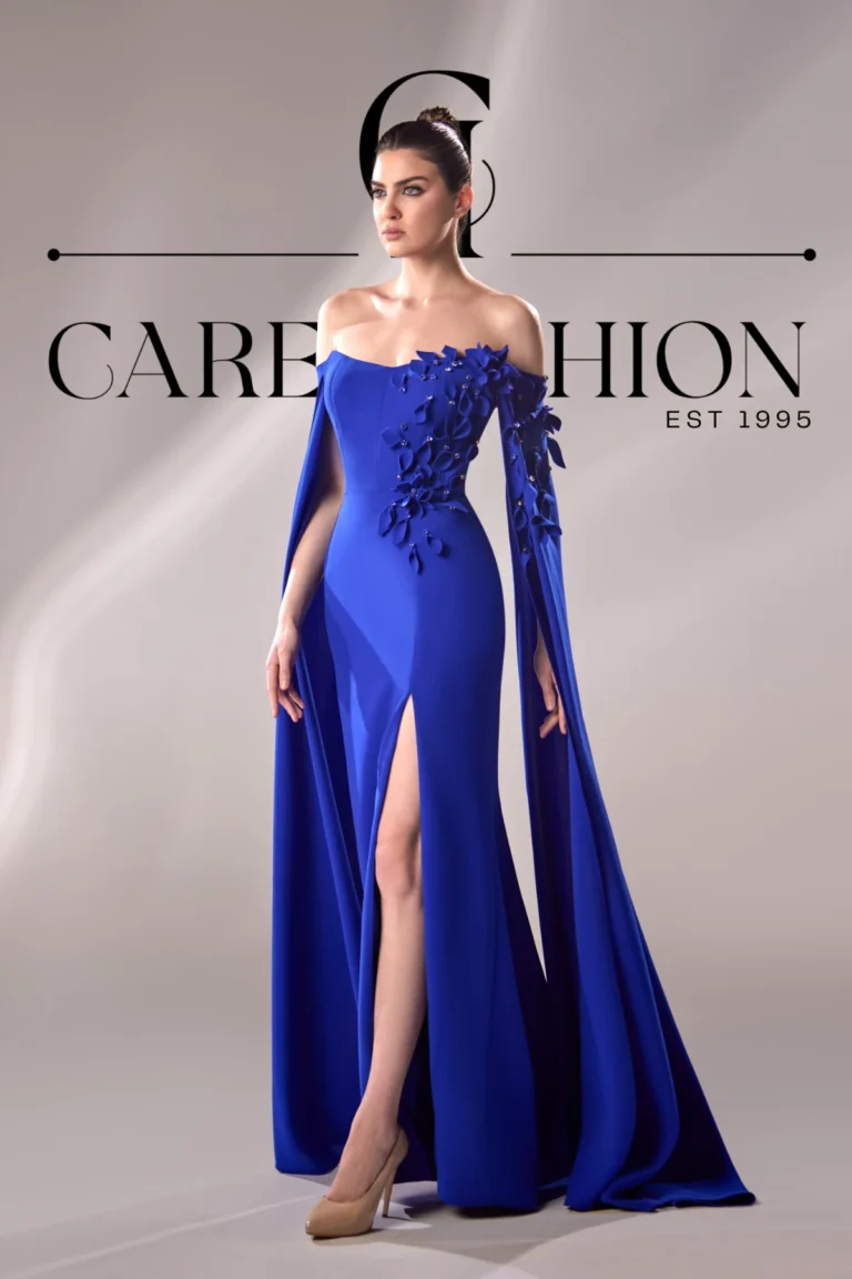 Blue Crepe Dress With Strass and Laser