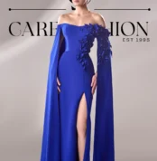 Blue Crepe With Strass and Laser Dress