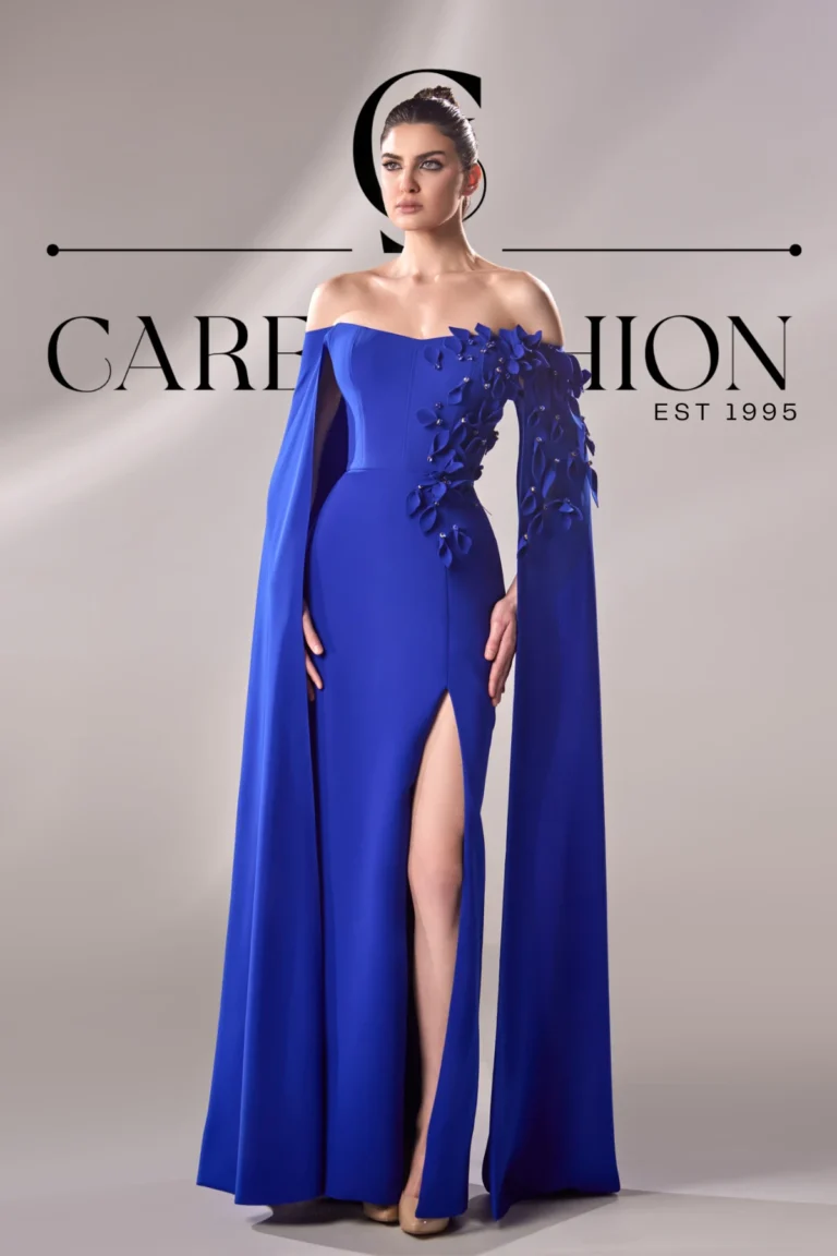 Blue Crepe With Strass and Laser Dress