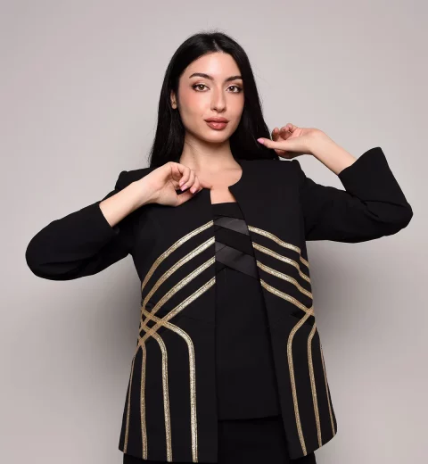 Black and Gold Striped Sequin Jacket for Women